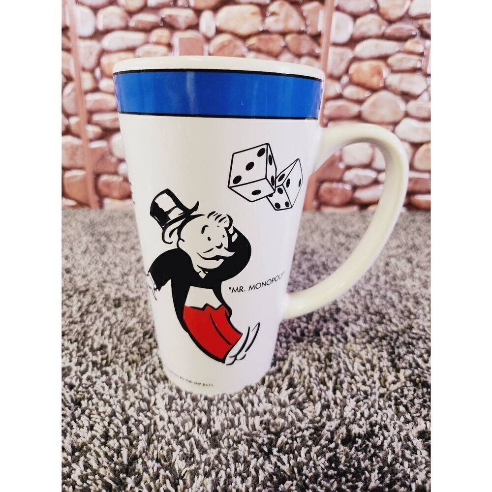 1999 HASBRO MR. MONOPOLY BOARD GAME CERAMIC COFFEE MUG CUP 2 SIDED